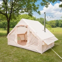 Waterproof Camping Tent with 3-5 Minute Hand Pump Setup, Sturdy Family Tent with Chimney Window, 118″ L x 82.5″ W x 78.5″ H, Beige(m-1)