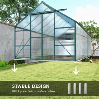 Outsunny 16' x 8' Aluminum Polycarbonate Greenhouse Walk-in Garden Greenhouse Kit with Adjustable Roof Vent, Rain Gutter and Sliding Door for Winter, Green(m-6)
