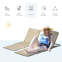 Outsunny 2 Pieces Beach Lounge Chair, Outdoor Folding Chaise Lounge Set w/ Pillow for Sunbath, Snap, Beige(m-4)