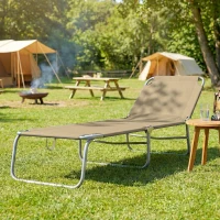 Outsunny Folding Outdoor Lounge Chair Reclining Tanning Chair with Breathable Mesh Fabric for Patio Garden Pool, Brown(m-10)