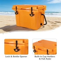 Insulated Portable Hard Cooler with Impact-Resistant Construction, Outdoor Ice Chest for Extended Travel, 21.5″ L x 15.5″ W x 15.5″ H, Orange(m-7)