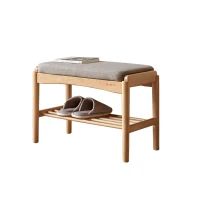 Mid-Century Shoe Bench with High-Rebound Sponge Cushion, Sturdy Shoe Rack with Slatted Compartment, 23.5″ L x 12″ W x 16.5″ H, Natural(m-13)