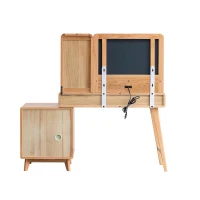 Modern Makeup Vanity Set with Rectangle Mirror and Drawers, Spacious Dressing Table Set for Bedroom, 35.5″ L x 15.5″ W x 29.5″ H, Oak(m-13)
