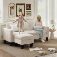 HOMCOM Sectional Sofa, L Shaped Couch, with Changeable Chaise or Ottoman, Cream White(m-1)