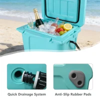 25QT Portable Insulated Hard Cooler with 5-7 Day Ice Retention, Camping Cooler Box for Outdoor Use, 21.5″ L x 15.5″ W x 15.5″ H, Turquoise(m-8)