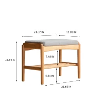 Mid-Century Shoe Bench with High-Rebound Sponge Cushion, Sturdy Shoe Rack with Slatted Compartment, 23.5″ L x 12″ W x 16.5″ H, Natural(m-3)
