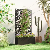 Outsunny Raised Garden Bed with Trellis, Outdoor Privacy Screen with Planter Box, 24" x 9.1" x 44.5", Black(m-1)
