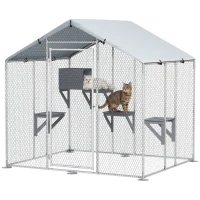 PawHut 79" Extra Large Metal Outdoor Catio with Waterproof Cover, Resting Box, 4 Platforms, for Multiple Rabbits, Chicken(m-11)