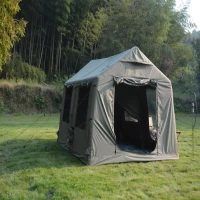 Inflatable Camping Tent with Hand Pump & Polyester Fabric, Waterproof Glamping Tent for Outdoor, 157.5″ L x 118″ W x 90.5″ H, Army Green(m-8)