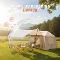 Inflatable 4-Season Camping Tent with Easy Setup, Windproof Family Tent with Skylight Top, 102.5″ L x 86.5″ W x 71″ H, Beige(m-7)