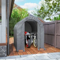 Outsunny 5' x 8' Outdoor Storage Shed, Heavy Duty Galvanized Steel Portable Shed for Bike, Motorcycle, Garden Tools, Light Grey(m-9)