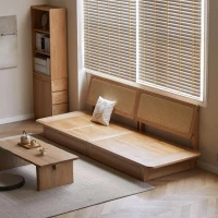 Oversized Storage Sofa with Cotton-Linen Upholstery, Spacious Wood Sofa with Removable Washable Cushions, 108″ L x 37.5″ W x 29.5″ H, Orange(m-4)