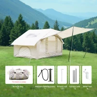 Inflatable 4-Season Camping Tent with Extended Awning, Waterproof Family Tent with Clear Skylight, 118″ L x 82.5″ W x 78.5″ H, Beige(m-4)