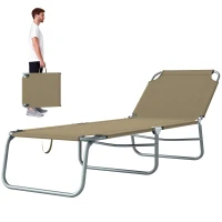 Outsunny Folding Outdoor Lounge Chair Reclining Tanning Chair with Breathable Mesh Fabric for Patio Garden Pool, Brown(m-2)