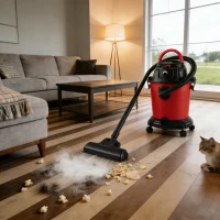 5-Gallon Wet/Dry Shop Vacuum with Stepless Speed Control, 3-In-1 Cleaner with Tower-Buckle Lock, 14″ L x 14″ W x 17.5″ H, Black+Red(m-11)