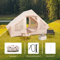 Waterproof Camping Tent with 3-5 Minute Hand Pump Setup, Sturdy Family Tent with Chimney Window, 118″ L x 82.5″ W x 78.5″ H, Beige(m-5)