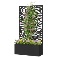 Outsunny Raised Garden Bed with Trellis, Outdoor Privacy Screen with Planter Box, 24" x 9.1" x 44.5", Black(m-2)