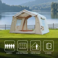 4-Season Camping Tent with Extended Awning and Higher Sidewalls, Waterproof Family Tent with Dual Doors, 126″ L x 98.5″ W x 82.5″ H, Beige(m-5)