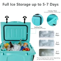 25QT Portable Insulated Hard Cooler with 5-7 Day Ice Retention, Camping Cooler Box for Outdoor Use, 21.5″ L x 15.5″ W x 15.5″ H, Turquoise(m-9)