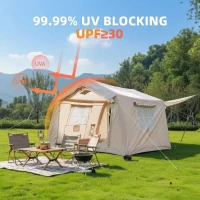 Upgrade Inflatable Camping Tent with Higher Sidewalls, 4-Season Waterproof Family Tent with Stove Jack, 126″ L x 98.5″ W x 82.5″ H, Beige(m-5)