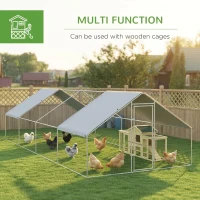 PawHut Large Chicken Coop Metal Chicken Run for Chickens with Waterproof and Anti-UV Cover, Spire Shaped Walk in Fence Cage Hen House for Outdoor and Yard Farm Use, 1.3" Dia, 9.8' x 26.2' x 6.4'(m-5)