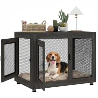 PawHut Pet Crate End Table with Water-resistant Cushion or Large Medium Dogs, Black(m-11)