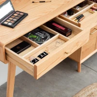 Modern Makeup Vanity Set with Rectangle Mirror and Drawers, Spacious Dressing Table Set for Bedroom, 35.5″ L x 15.5″ W x 29.5″ H, Oak(m-7)