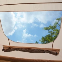 Inflatable 4-Season Camping Tent with Extended Awning, Waterproof Family Tent with Clear Skylight, 118″ L x 82.5″ W x 78.5″ H, Beige(m-15)