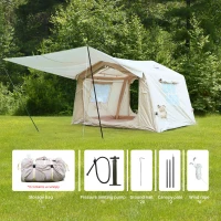 4-Season Camping Tent with Extended Awning and Higher Sidewalls, Waterproof Family Tent with Dual Doors, 126″ L x 98.5″ W x 82.5″ H, Beige(m-7)