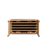 Mid-Century Shoe Bench with High-Rebound Sponge Cushion, Sturdy Shoe Rack with Slatted Compartment, 23.5″ L x 12″ W x 16.5″ H, Natural(m-14)