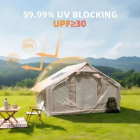 Inflatable 4-Season Camping Tent with Extended Awning, Waterproof Family Tent with Clear Skylight, 118″ L x 82.5″ W x 78.5″ H, Beige(m-5)