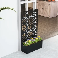 Outsunny Raised Garden Bed with Trellis, Outdoor Privacy Screen with Planter Box, 24" x 9.1" x 44.5", Black(m-10)