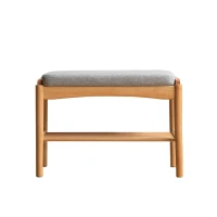 Mid-Century Shoe Bench with High-Rebound Sponge Cushion, Sturdy Shoe Rack with Slatted Compartment, 23.5″ L x 12″ W x 16.5″ H, Natural(m-2)