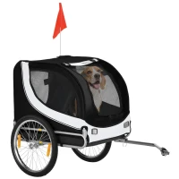 Aosom Dog Bike Trailer, Pet Cart Bicycle, Wagon Cargo Carrier Attachment with Hitch, Reflectors, Flag for Small Medium Dogs, Pet Wheelchair for Travelling, White(m-2)