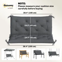 Outsunny Porch Swing Cushion Garden Bench Cushion with Backrest, Non-Slip 2-seater Soft Pad, Swing Chair Mat Replacement for Indoor and Outdoor, 39.4" x 38.6", Dark Grey(m-3)