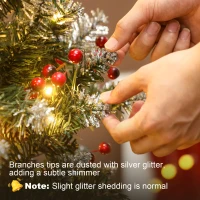 HOMCOM 6 ft Pencil Prelit Christmas Tree with LED Light, Silver Glitter, Dense Pointed Branches, 8 Modes, Slim Xmas Tree(m-9)