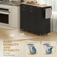 HOMCOM Kitchen Island on Wheels with Wood Drop Leaf, Charging Station, Rolling Kitchen Cart with Adjustable Shelf, Black(m-9)