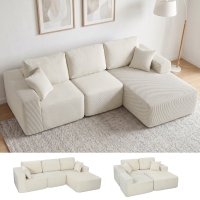 HOMCOM 2-in-1 Modular Sectional Sofa, Boneless L Shaped Couch Sofa Bed, Cream White