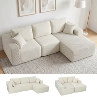HOMCOM 2-in-1 Modular Sectional Sofa, Boneless L Shaped Couch Sofa Bed, Cream White(m-1)