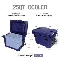 Insulated Portable Hard Cooler with Impact-Resistant Construction, Outdoor Ice Chest for Extended Travel, 21.5″ L x 15.5″ W x 15.5″ H, Blue(m-3)