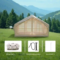 Inflatable 4-Season Camping Tent with Extended Awning, Waterproof Family Tent with Clear Skylight, 118″ L x 82.5″ W x 78.5″ H, Beige(m-4)