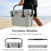 Insulated Portable Cooler with Impact-Resistant Hard Shell, Outdoor Ice Chest for Extended Travel, 21.5″ L x 15.5″ W x 15.5″ H, Grey(m-6)
