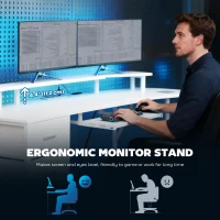 HOMCOM 79 inch Gaming Desk with RGB Lights, Computer Table with Power Outlets & USB Ports, Keyboard Tray and 2 Drawers, White(m-6)