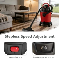 5-Gallon Wet/Dry Shop Vacuum with Stepless Speed Control, 3-In-1 Cleaner with Tower-Buckle Lock, 14″ L x 14″ W x 17.5″ H, Black+Red(m-5)