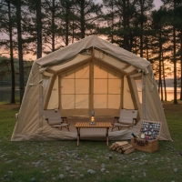 Upgrade Inflatable Camping Tent with Higher Sidewalls, 4-Season Waterproof Family Tent with Stove Jack, 126″ L x 98.5″ W x 82.5″ H, Beige