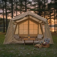 Upgrade Inflatable Camping Tent with Higher Sidewalls, 4-Season Waterproof Family Tent with Stove Jack, 126″ L x 98.5″ W x 82.5″ H, Beige(m-1)