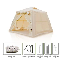 Inflatable Camping Tent with Easy-Setup Blow-Up Design, Waterproof Family Tent with Roll-Up Roof, 94.5″ L x 94.5″ W x 70″ H, Beige(m-4)