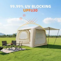 2-In-1 Inflatable Camping Tent with PU3000mm Waterproof, Sturdy Oxford Tent for 4-6 Person, 118″ L x 98.5″ W x 83″ H, Beige(m-4)