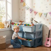 Qaba 3 Tier Kids Storage Unit, Toy Organizers and Storage with 6 Drawer Chest for Kids Bedroom Nursery Kindergarten Living Room for Boys Girls Toddlers, Blue(m-2)