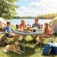 Outsunny 4ft Plastic Folding Picnic Table, Camping Table with Anti-Slip Foot Pads, Indoor Outdoor for Beach, BBQ, Grey(m-1)